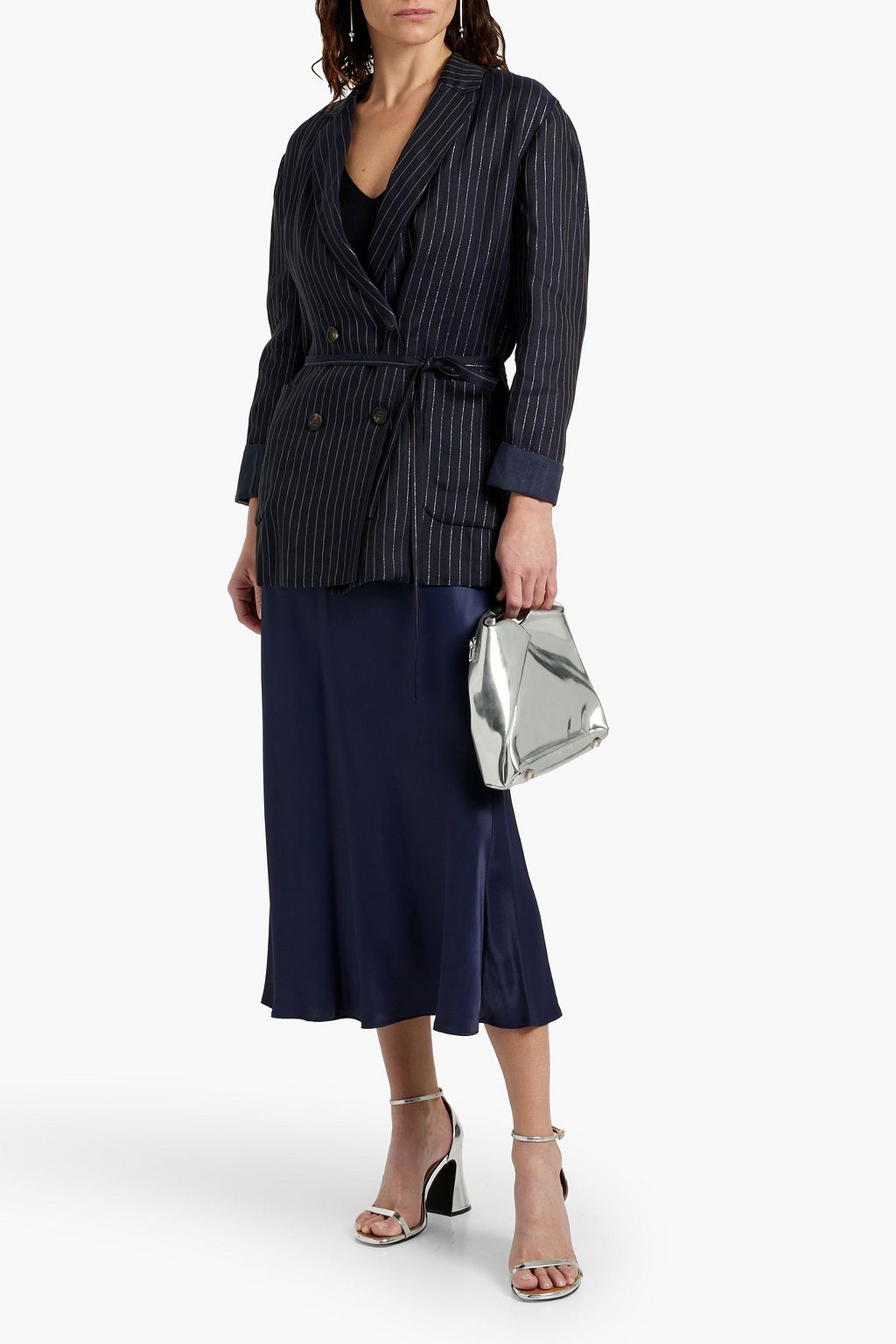 BRUNELLO CUCINELLI Metallic pinstriped cotton-blend blazer