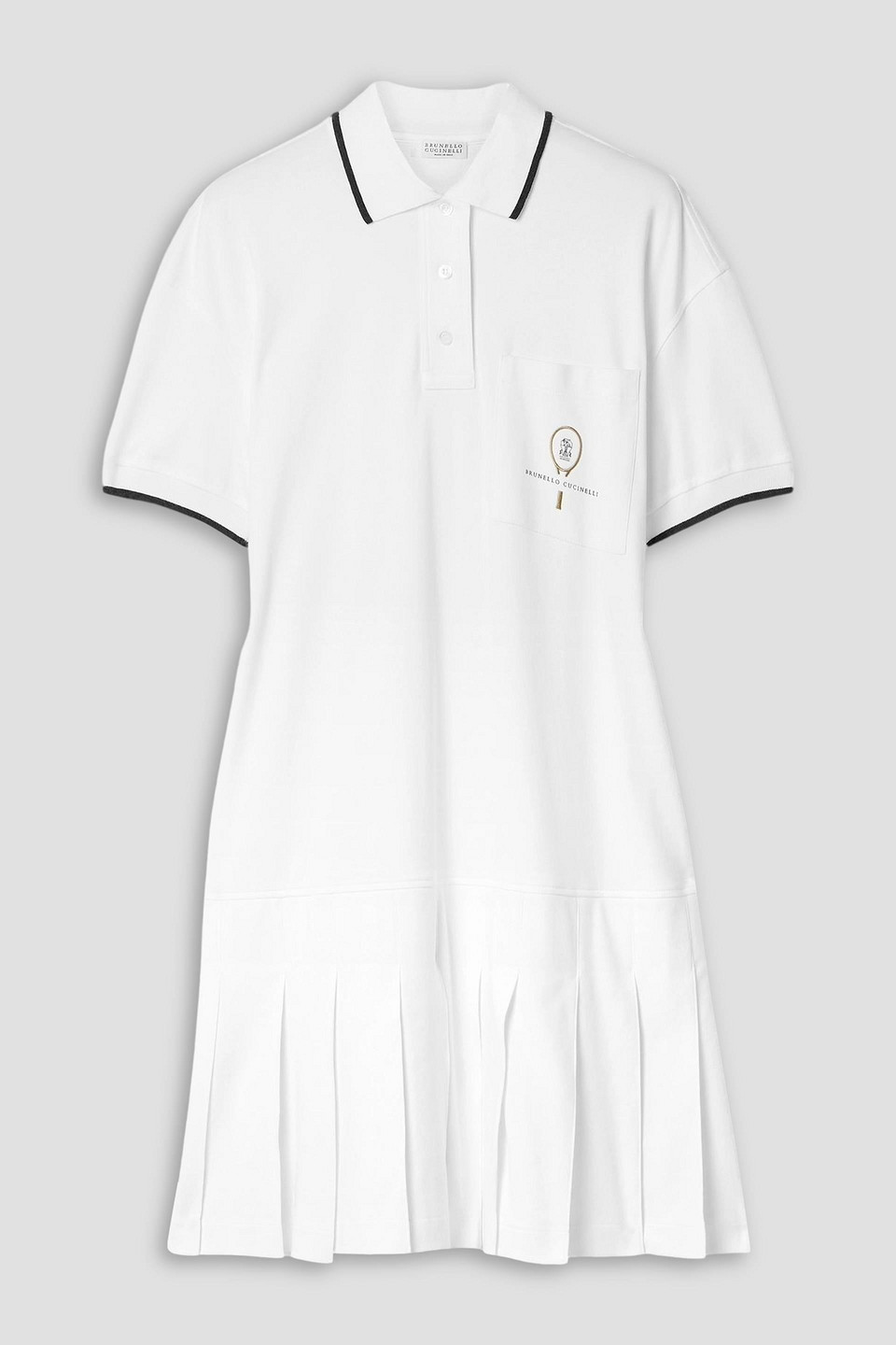 brunello cucinelli - tennis pleated embroidered cotton-jersey mini dress - white - s