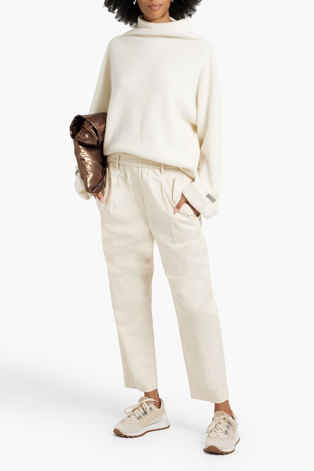 BRUNELLO CUCINELLI Pleated cotton-blend twill tapered pants