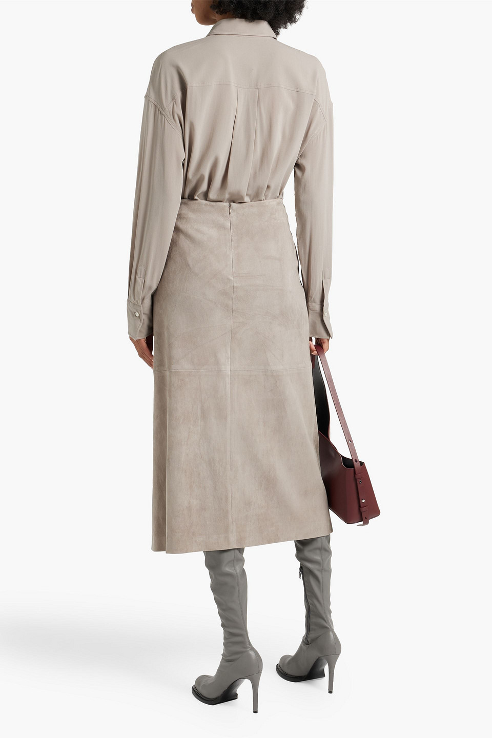 Shop Brunello Cucinelli Bead-embellished Silk Crepe De Chine Shirt In Mushroom