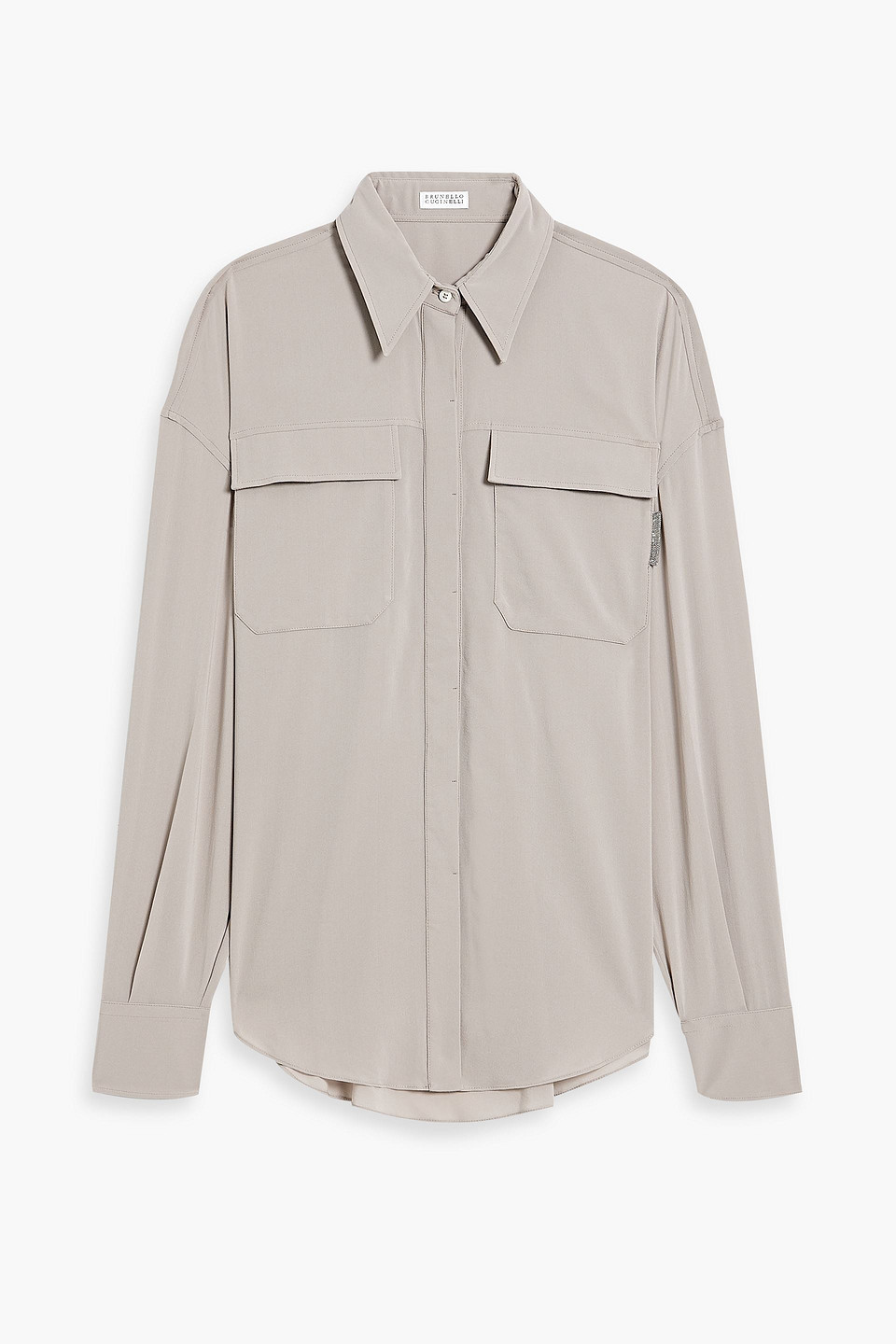 Brunello Cucinelli Bead-embellished Silk Crepe De Chine Shirt In Mushroom