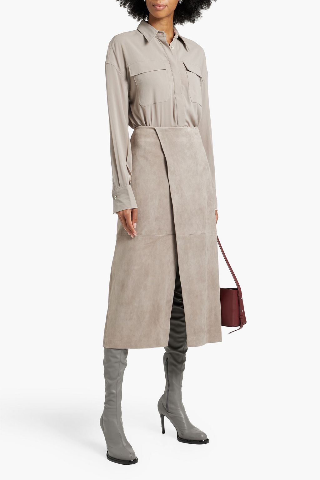 BRUNELLO CUCINELLI Bead-embellished silk crepe de chine shirt