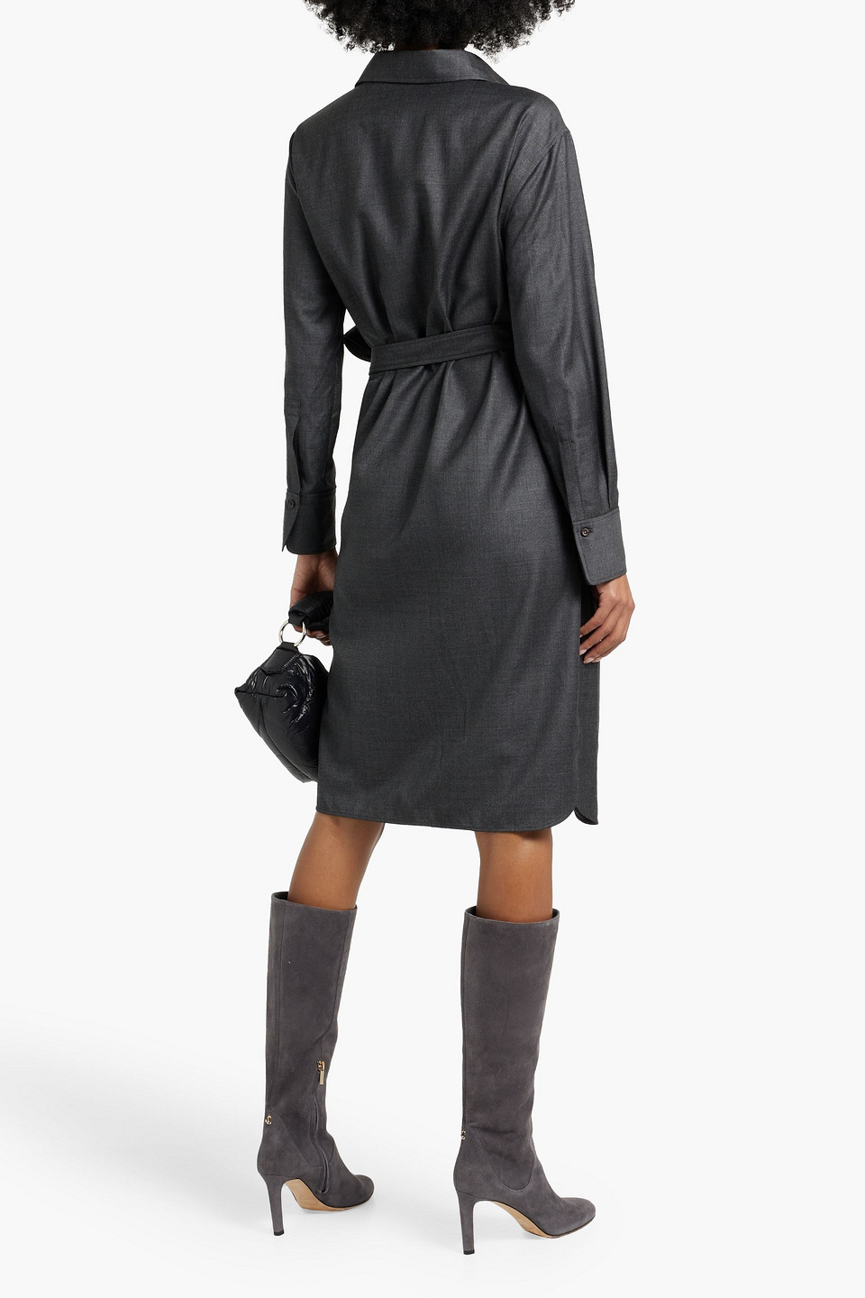 Brunello Cucinelli Wool-crepe Midi Wrap Dress In Dark Gray