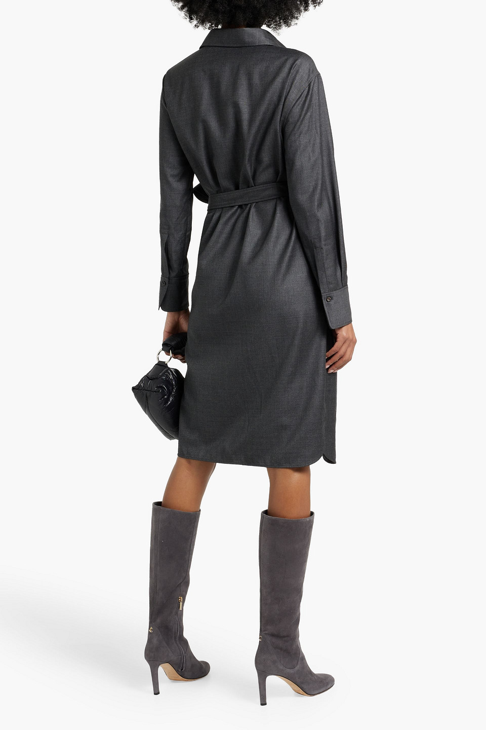 Shop Brunello Cucinelli Wool-crepe Wrap Dress In Dark Gray