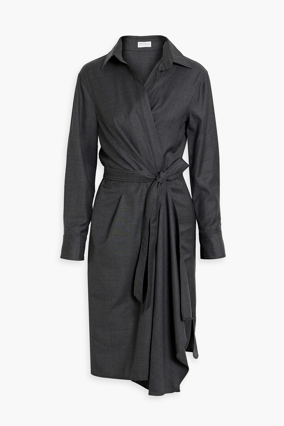 Brunello Cucinelli Wool-crepe Midi Wrap Dress In Dark Gray