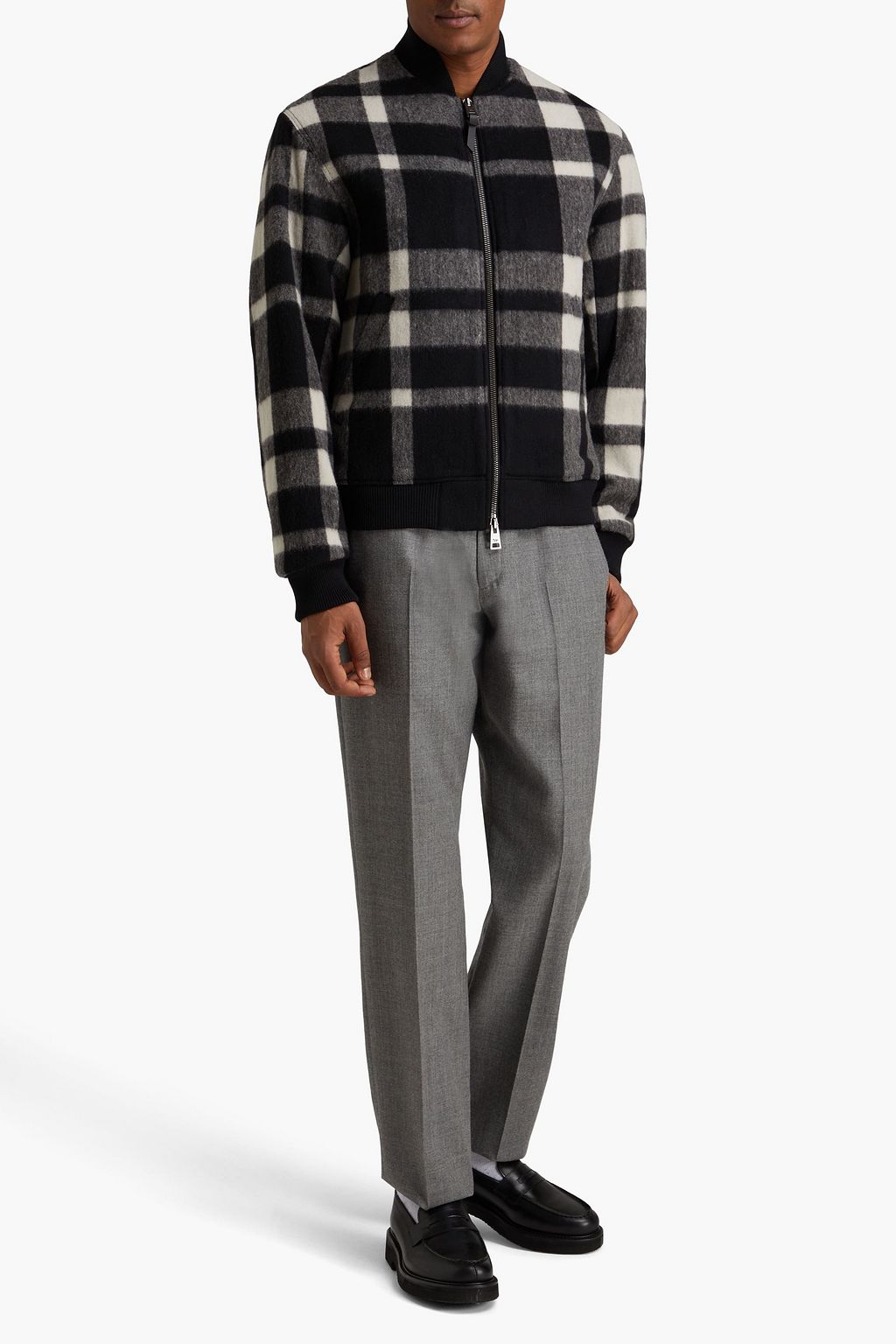 MAISON KITSUNÉ Checked brushed-felt and wool-blend bomber jacket