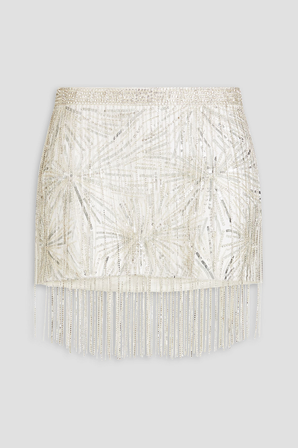 Retroféte Beatrix Fringed Embellished Crepe Mini Skirt In Off-white