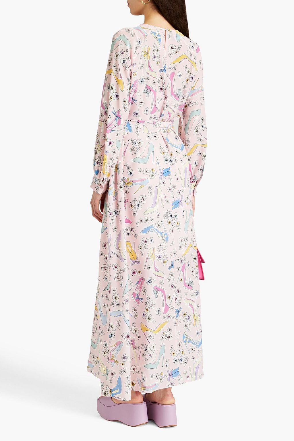 BOUTIQUE MOSCHINO Bedrucktes Maxikleid aus Crêpe de Chine aus Seide mit Gürtel