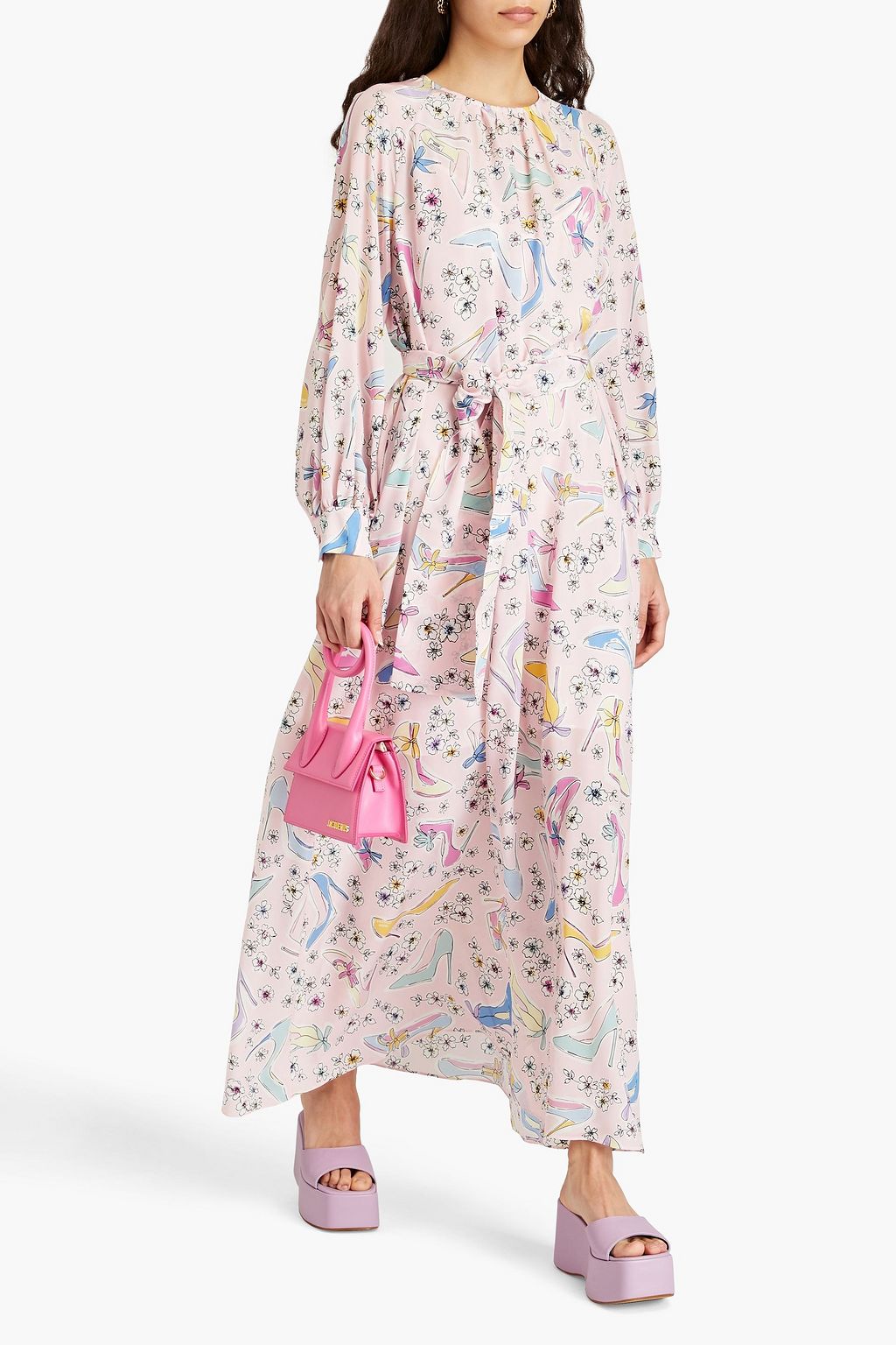 BOUTIQUE MOSCHINO Bedrucktes Maxikleid aus Crêpe de Chine aus Seide mit Gürtel