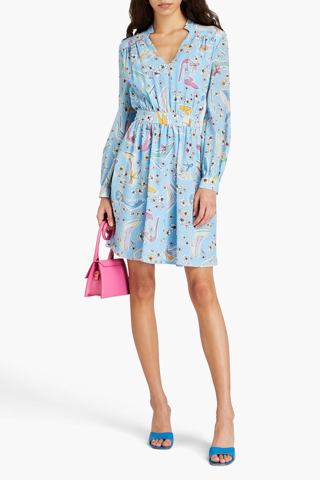 BOUTIQUE MOSCHINO シルククレープデシン ミニワンピース プリント入り