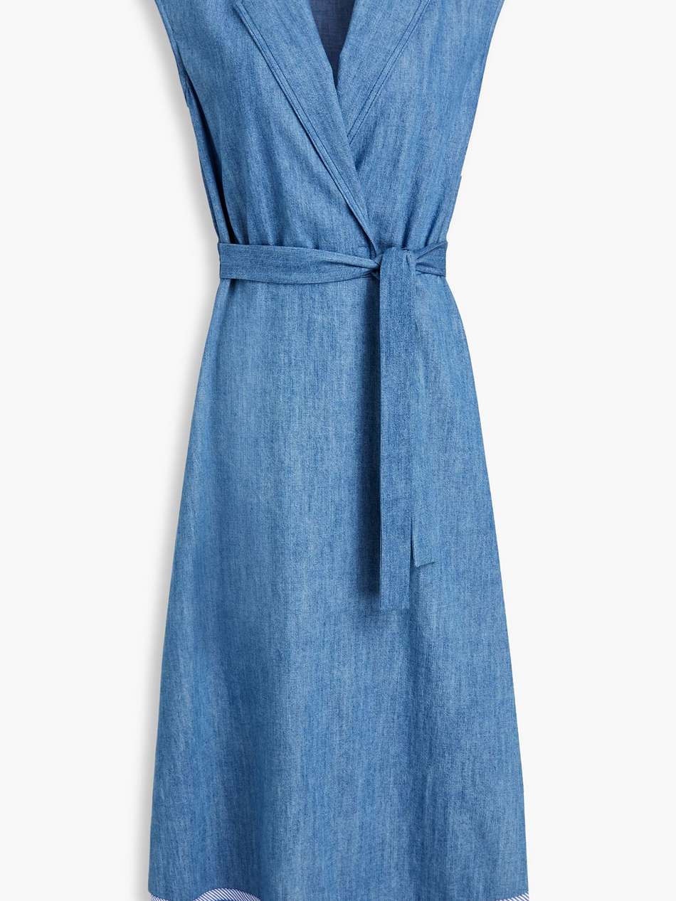belted denim midi dress