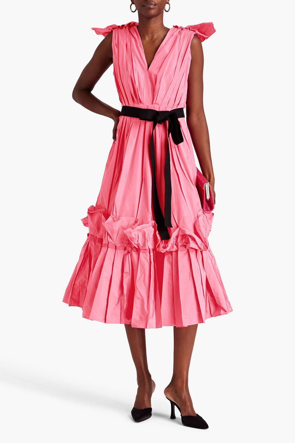 ROKSANDA Eniola tie-detailed ruffled pleated taffeta midi dress