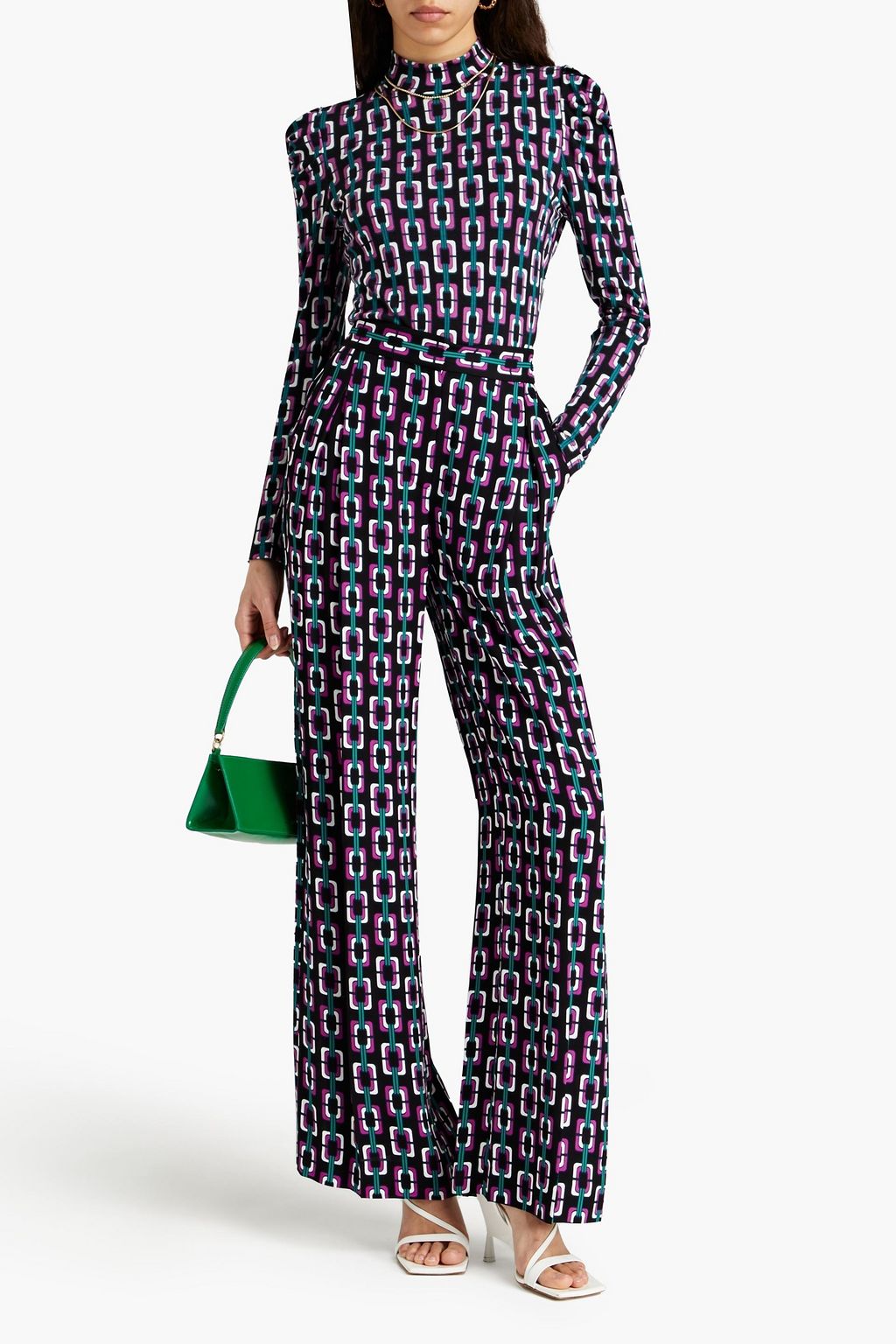 DIANE VON FURSTENBERG بنطال “بريانا” بأرجل واسعة مصنوع من الكريب ومزين بطبعات