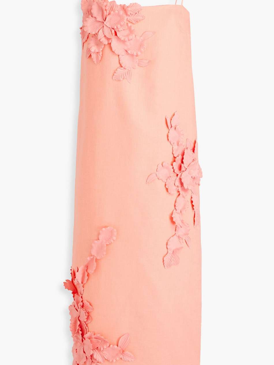 floral-appliquéd linen midi dress
