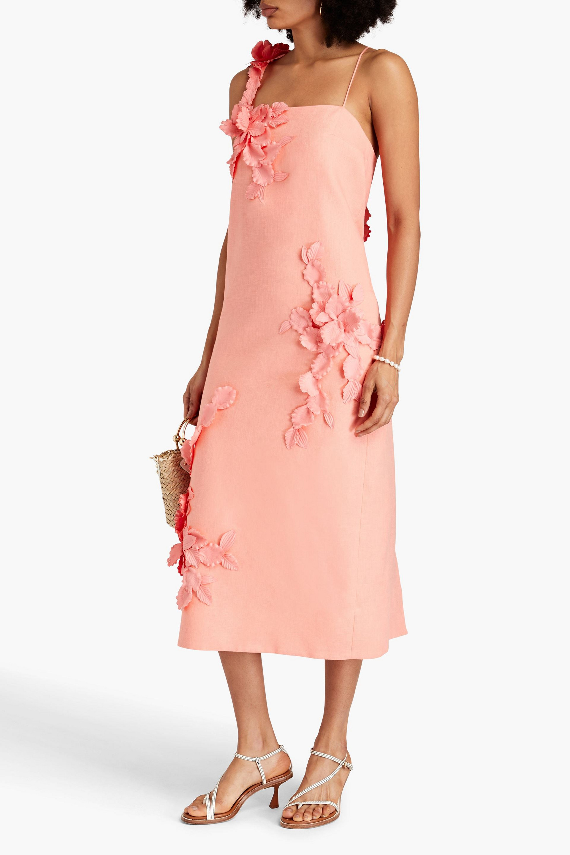 Zimmermann Floral-appliquéd linen midi dress