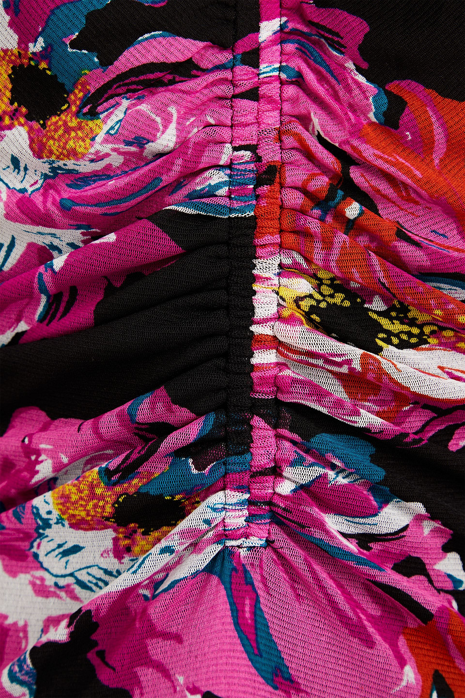 Diane Von Furstenberg Hildy Ruched Floral-print Stretch-mesh Dress In Fuchsia
