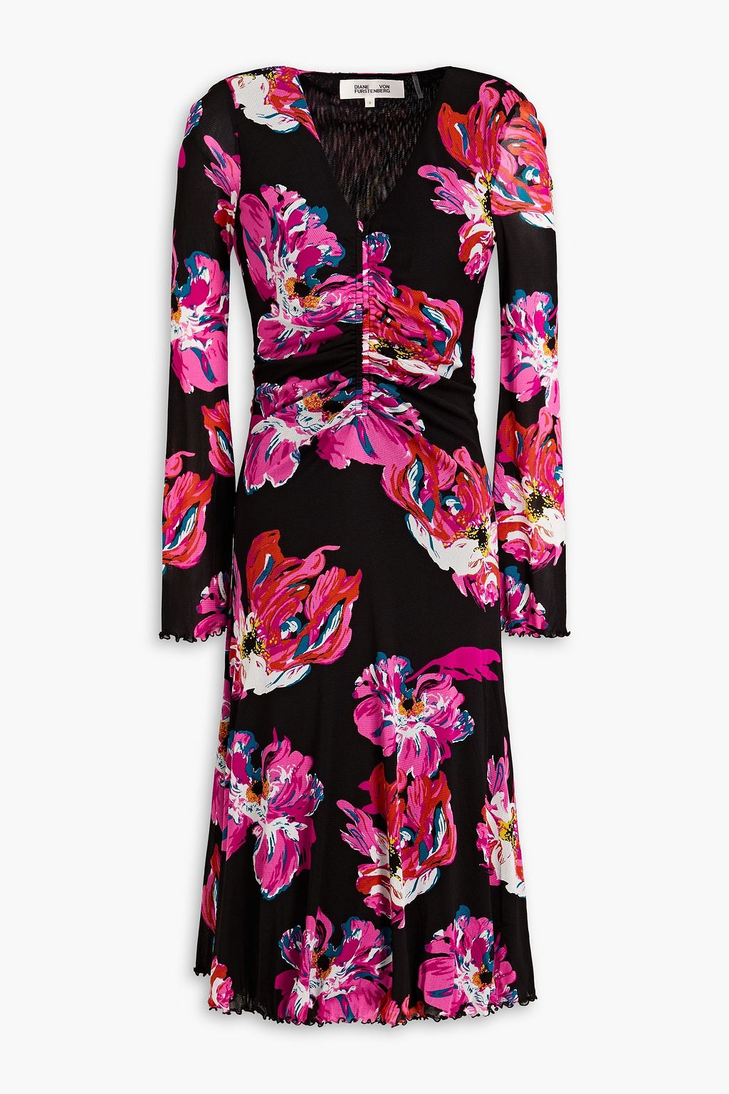 DIANE VON FURSTENBERG Hildy ruched floral print stretch mesh dress THE OUTNET