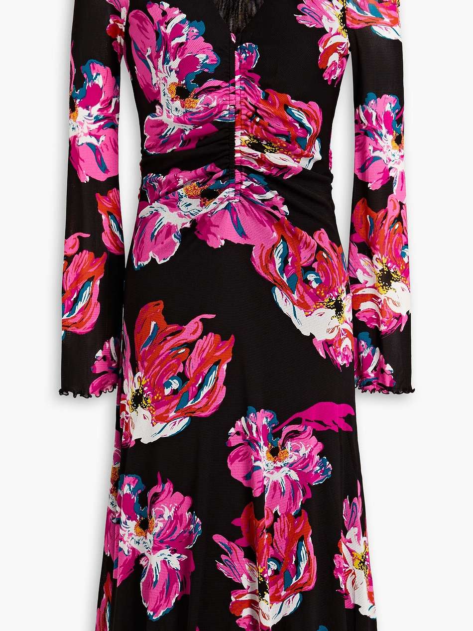 hildy ruched floral-print stretch-mesh dress