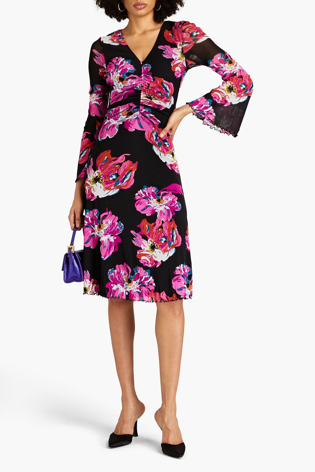 DIANE VON FURSTENBERG Hildy ruched floral-print stretch-mesh dress