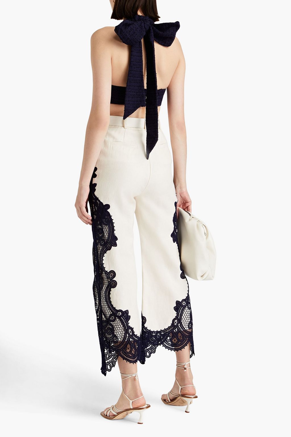 ZIMMERMANN Cropped linen and crocheted lace straight-leg pants