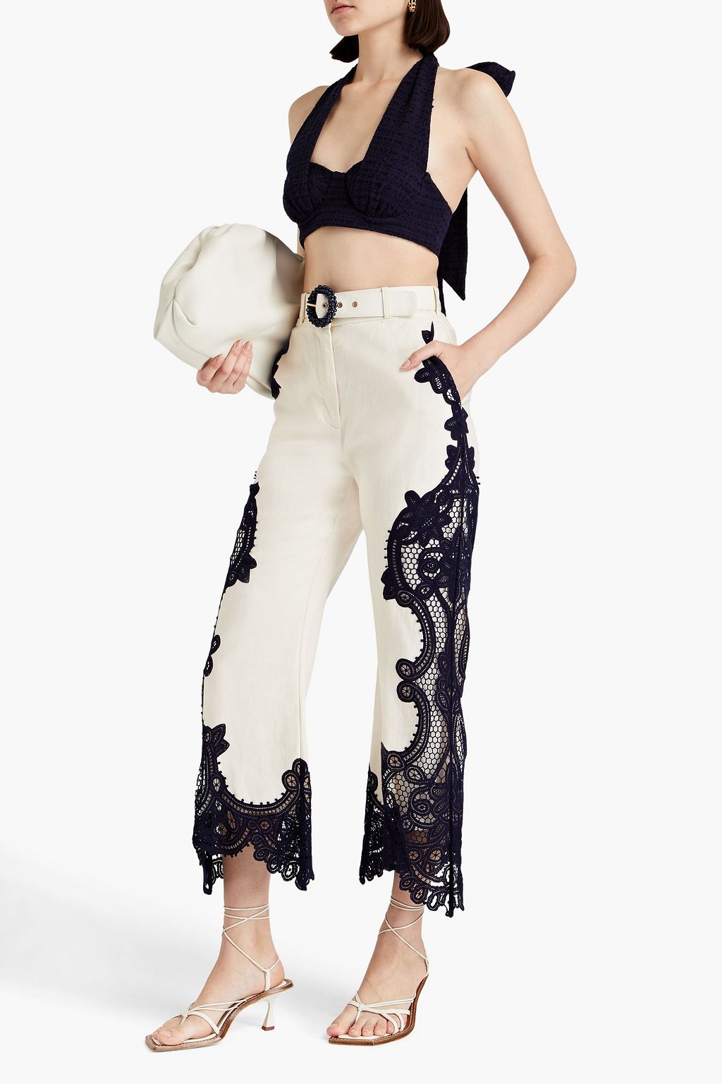 ZIMMERMANN Cropped linen and crocheted lace straight-leg pants