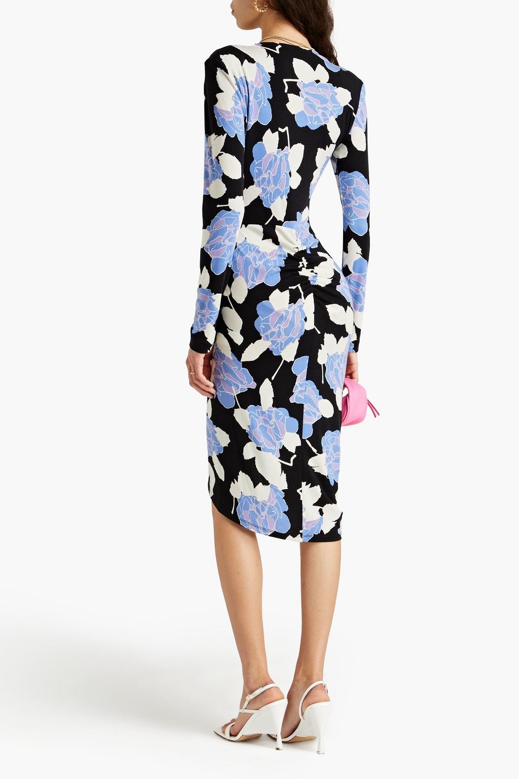 DIANE VON FURSTENBERG Magena ruched floral-print Lyocell and wool-blend jersey dress