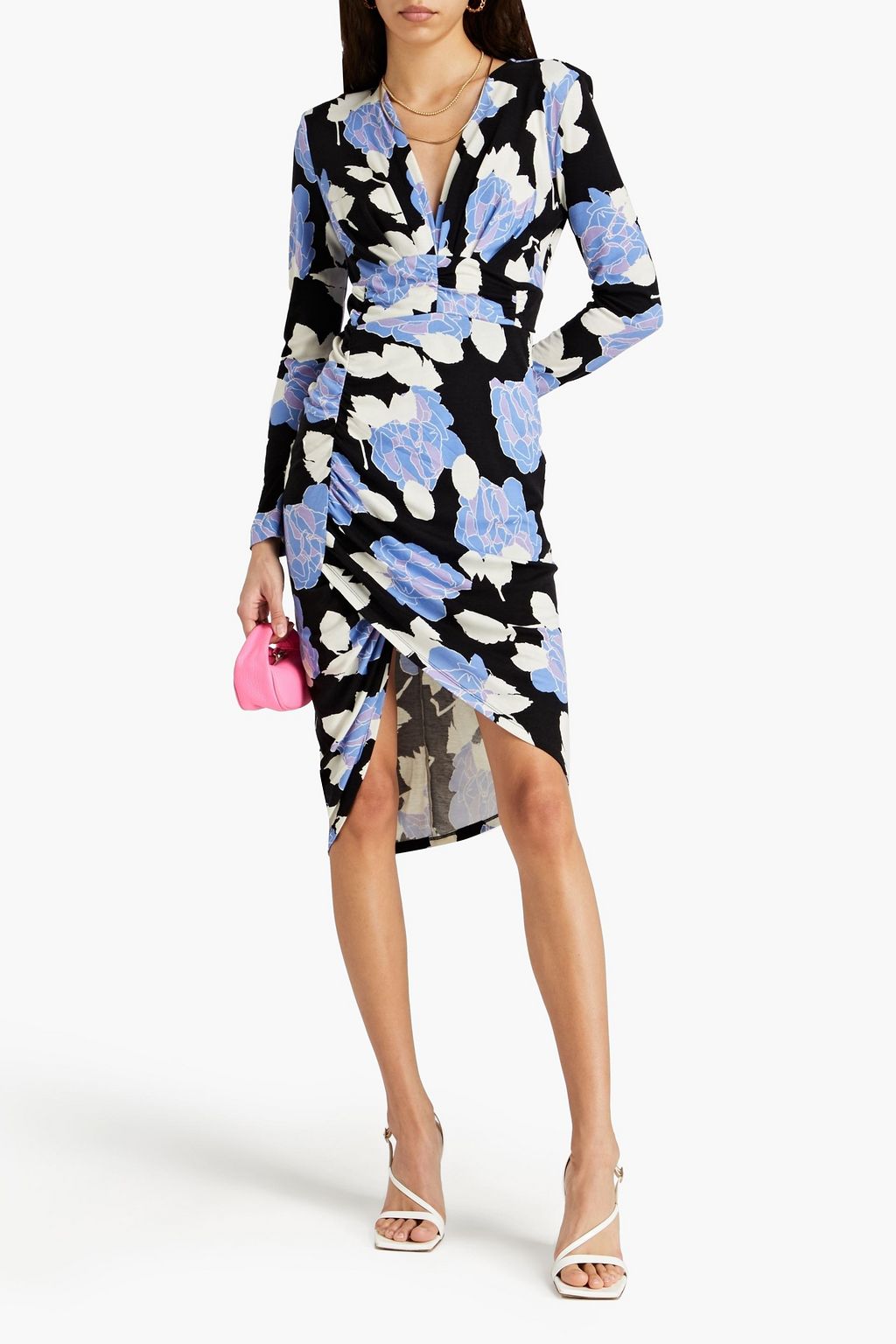 DIANE VON FURSTENBERG Magena ruched floral-print Lyocell and wool-blend jersey dress