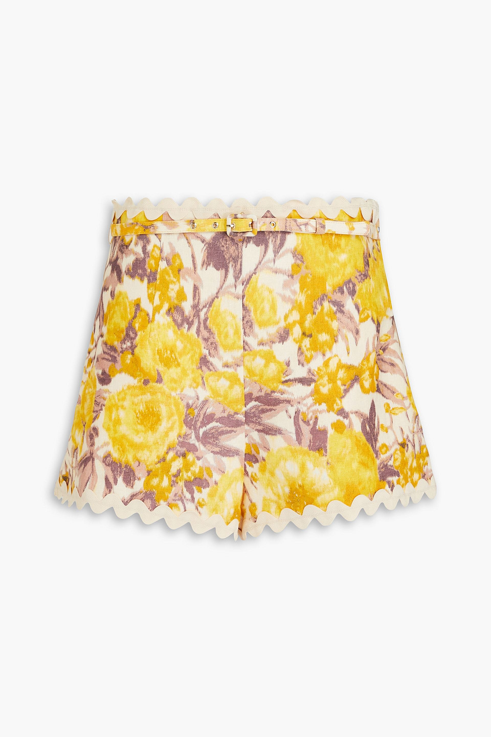 Zimmermann Shorts Aus Leinen-jacquard Mit Print Und Zackenlitzen In Yellow