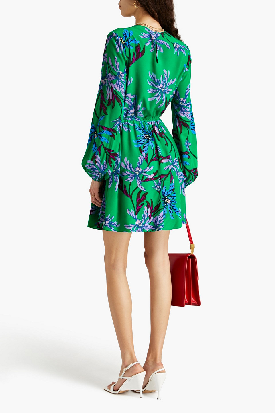 Shop Diane Von Furstenberg Sydney Floral-print Crepe Mini Dress In Green