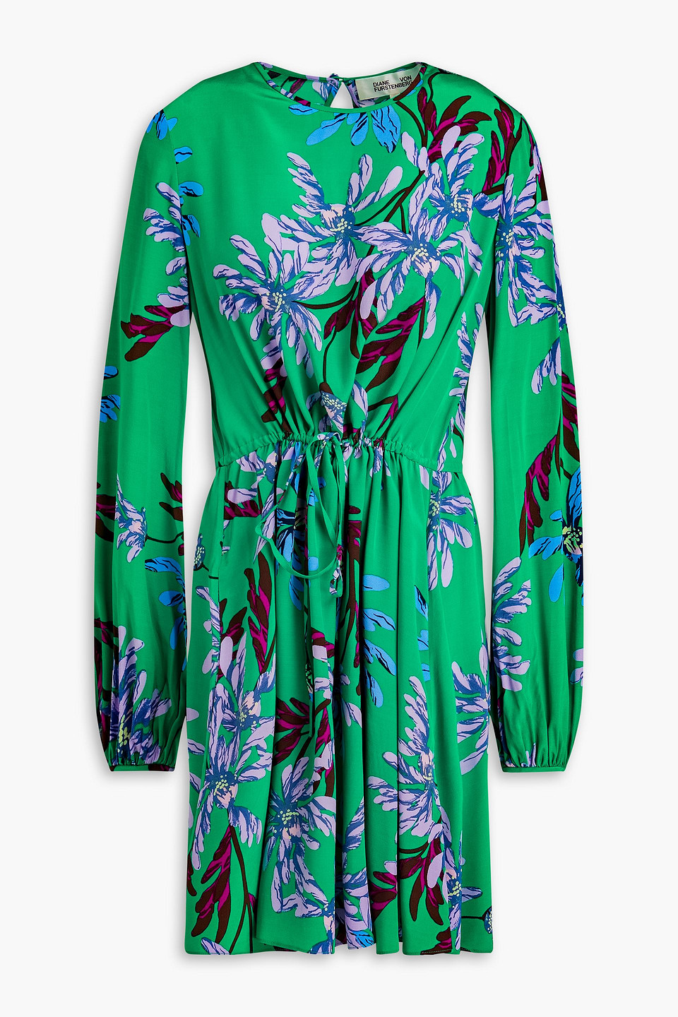 Diane Von Furstenberg Sydney Floral-print Crepe Mini Dress In Green