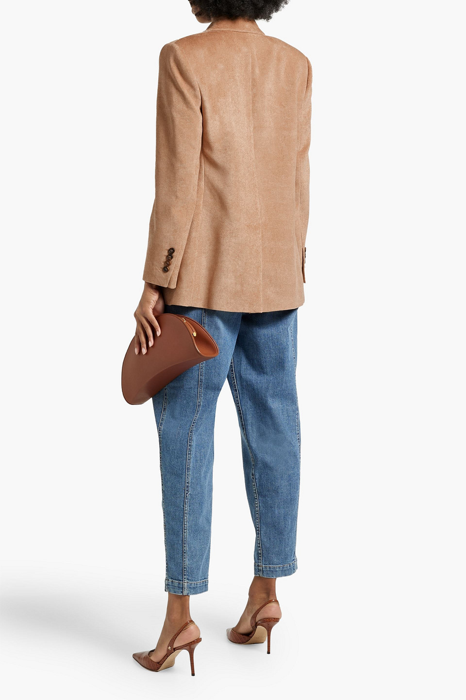 Shop Brunello Cucinelli Double-breasted Bead-embellished Velvet Blazer In Sand