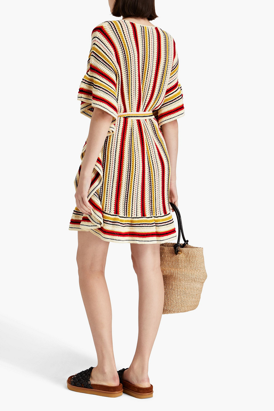 Shop Zimmermann Striped Crocheted Cotton Mini Dress In Pastel Yellow