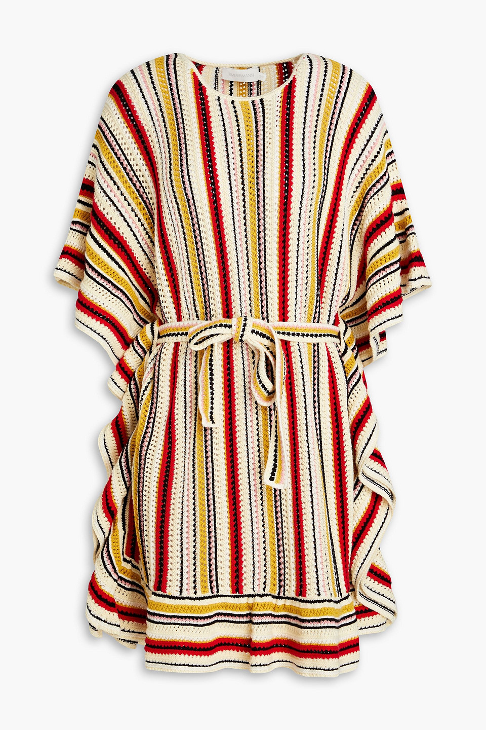 Zimmermann Oversized Striped Crochet-knit Mini Dress In Pastel Yellow