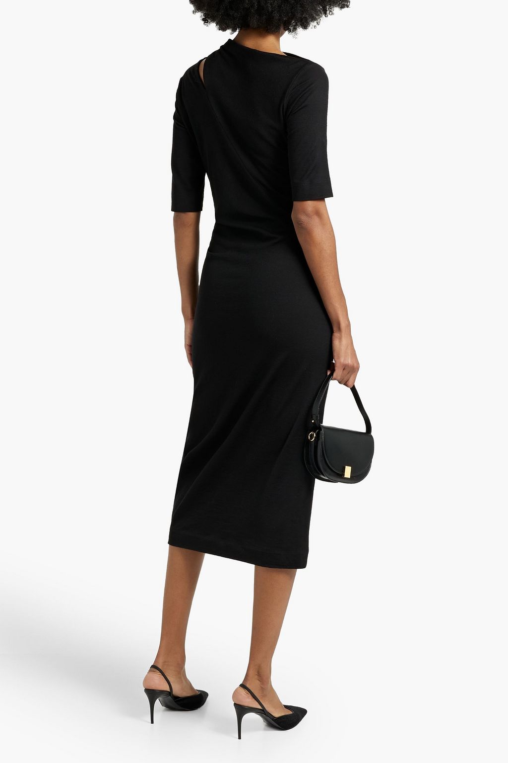 BRUNELLO CUCINELLI Ruched cutout stretch-wool jersey midi dress