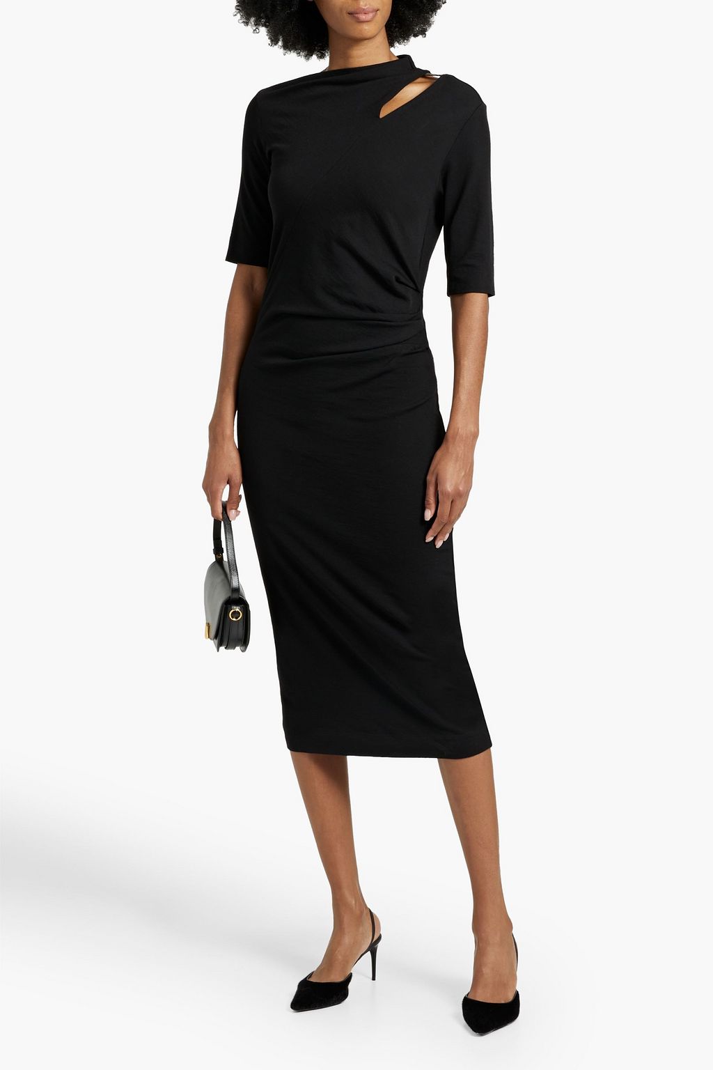 BRUNELLO CUCINELLI Ruched cutout stretch-wool jersey midi dress