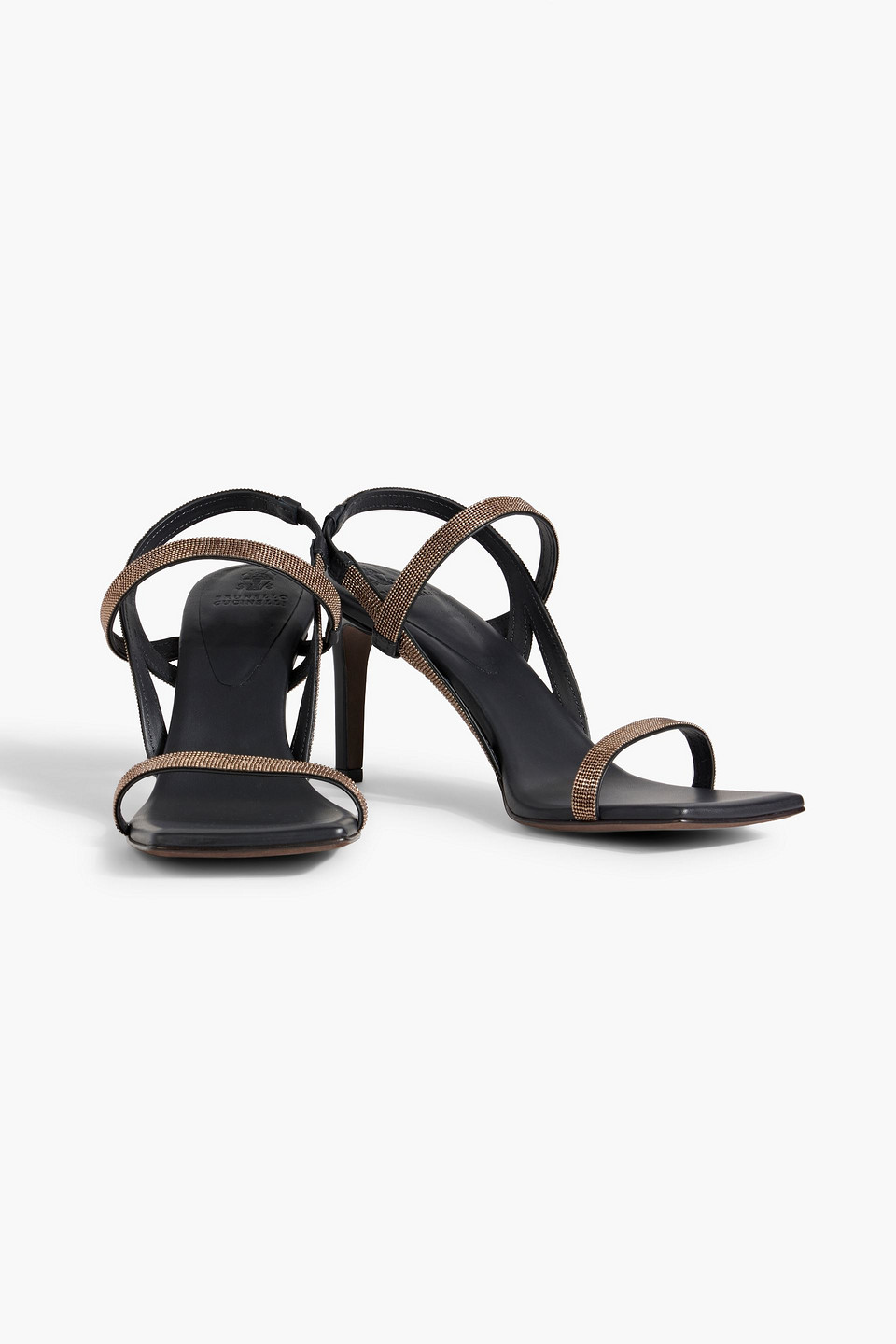 Shop Brunello Cucinelli Bead-embellished Leather Slingback Sandals In Copper