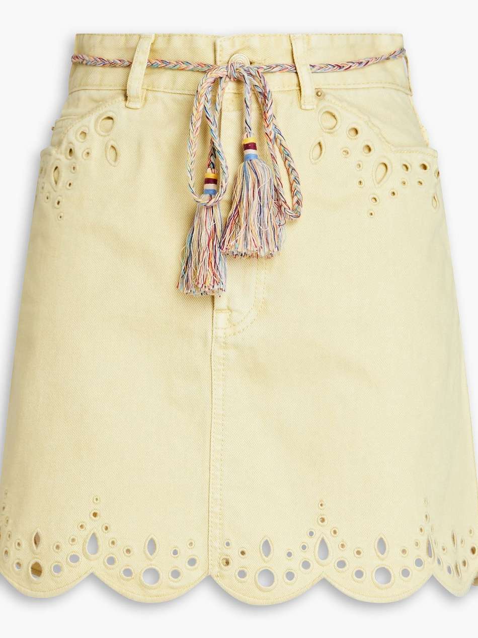 broderie anglaise-trimmed denim mini skirt