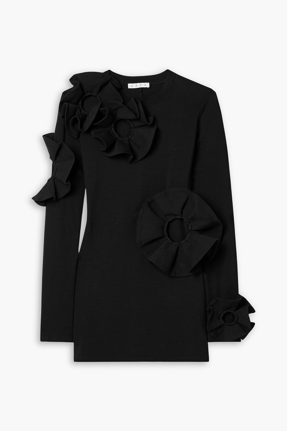 Area Appliquéd Cutout Cotton-blend Jersey Mini Dress In Black