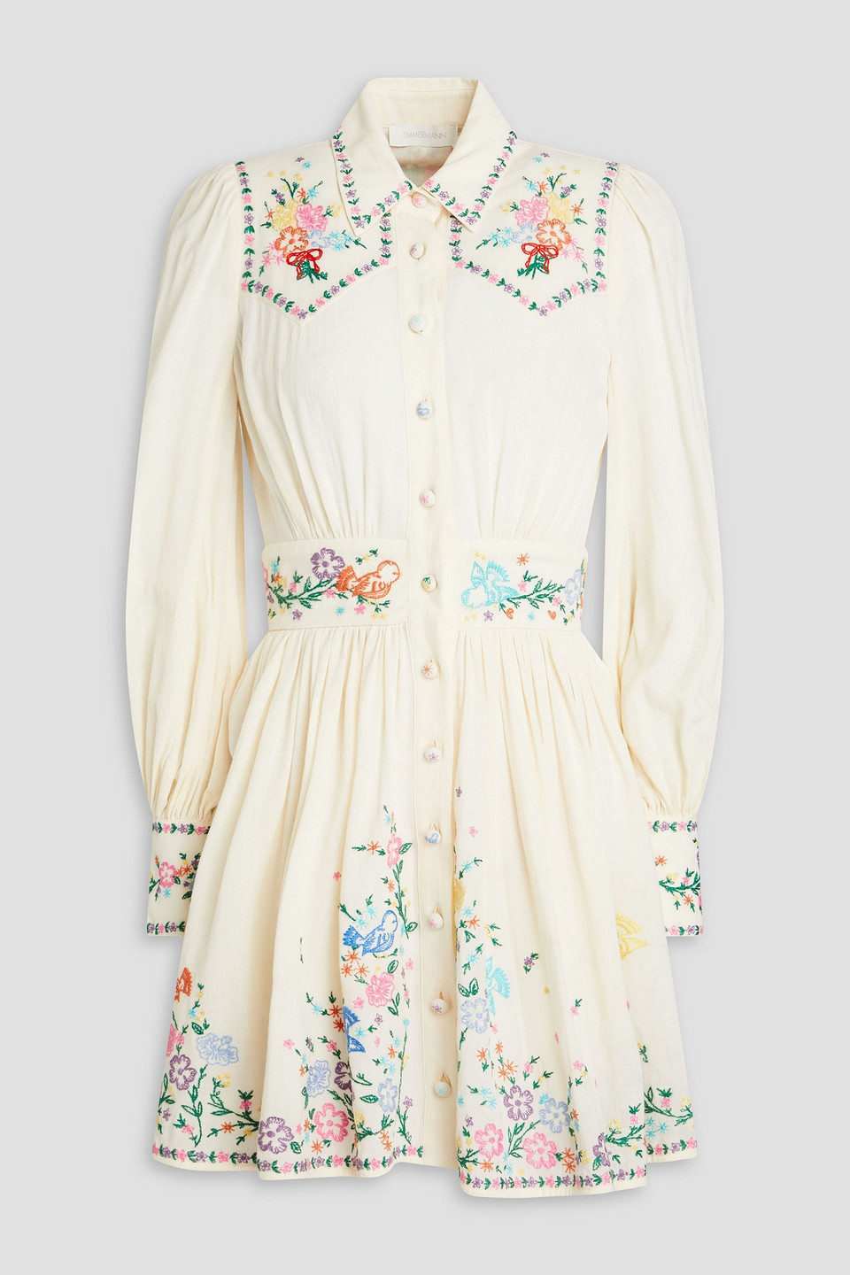 Zimmermann Clover Cotton Mini Shirt Dress In Ivory,multi