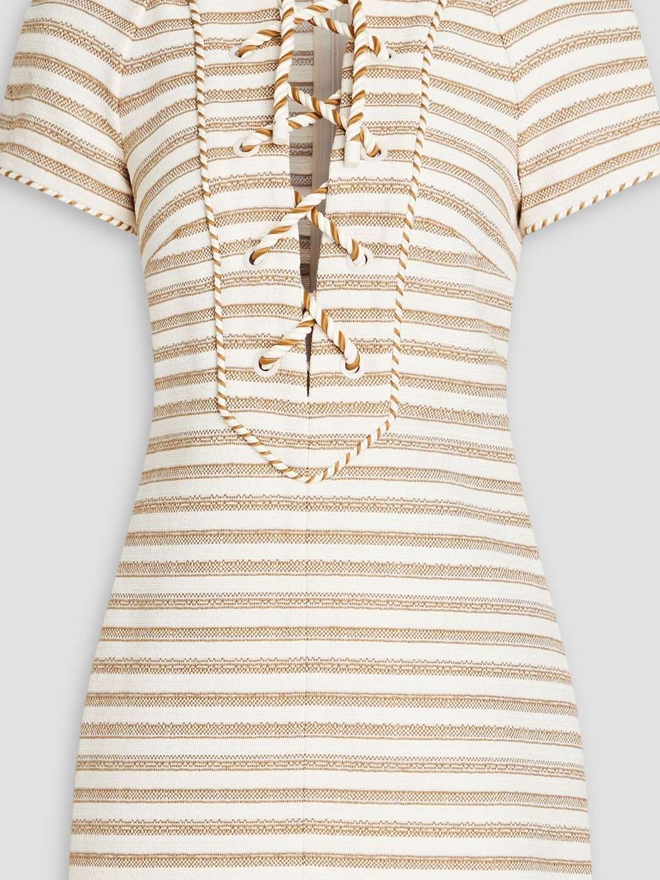 lace-up striped cotton-blend mini dress