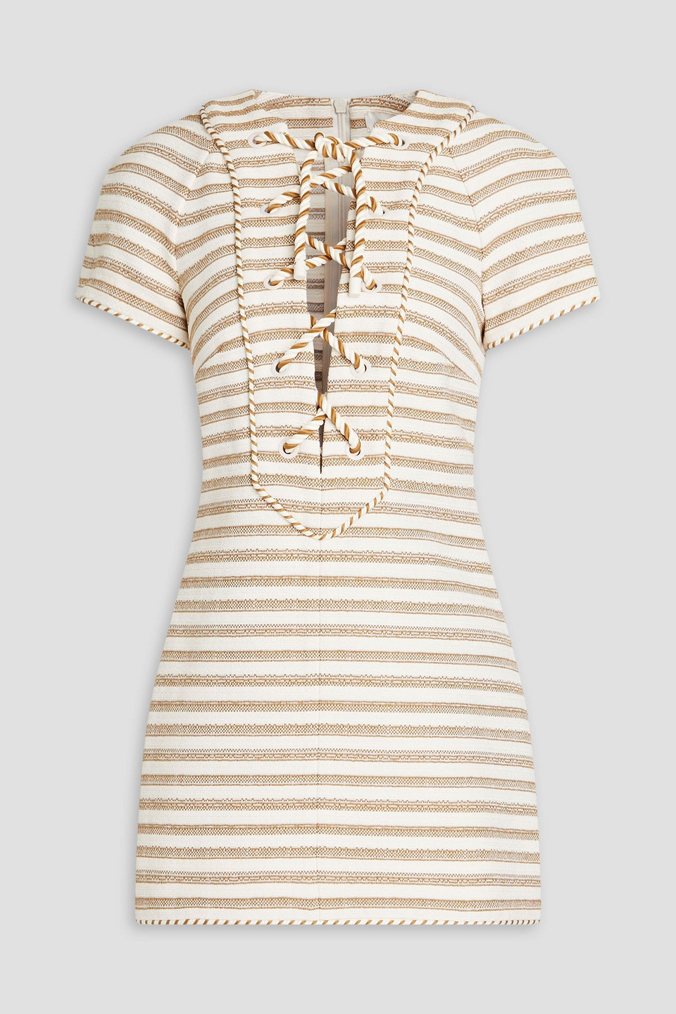 Zimmermann Lace-up Striped Cotton-blend Mini Dress In Cream