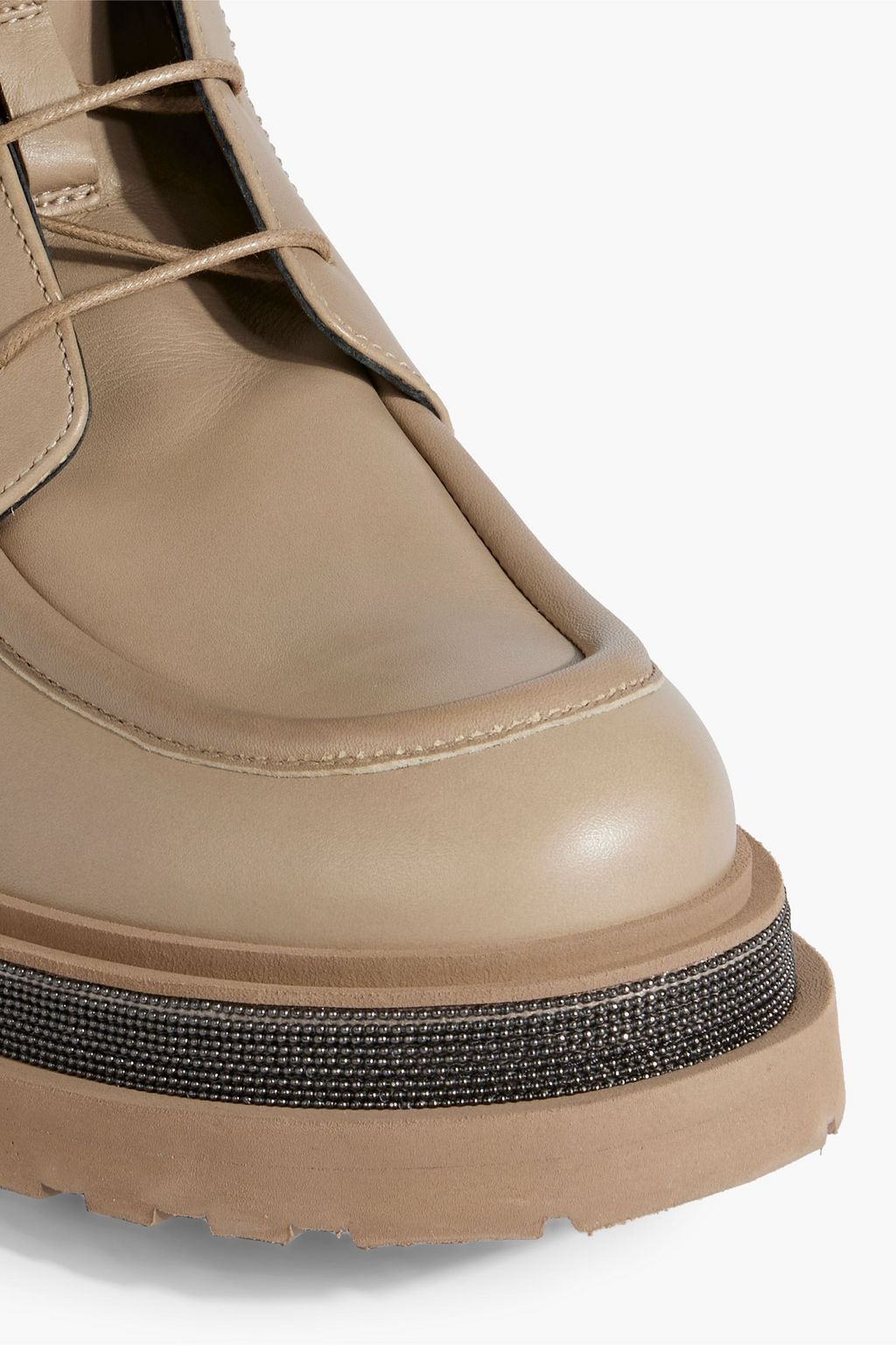 BRUNELLO CUCINELLI Bead-embellished lace-up leather knee boots