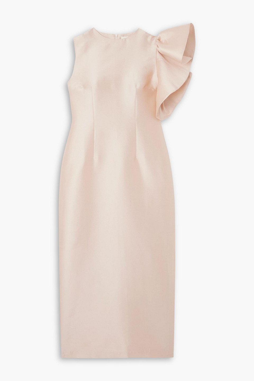 D'estree Franz Asymmetric Faille Midi Dress In Pink