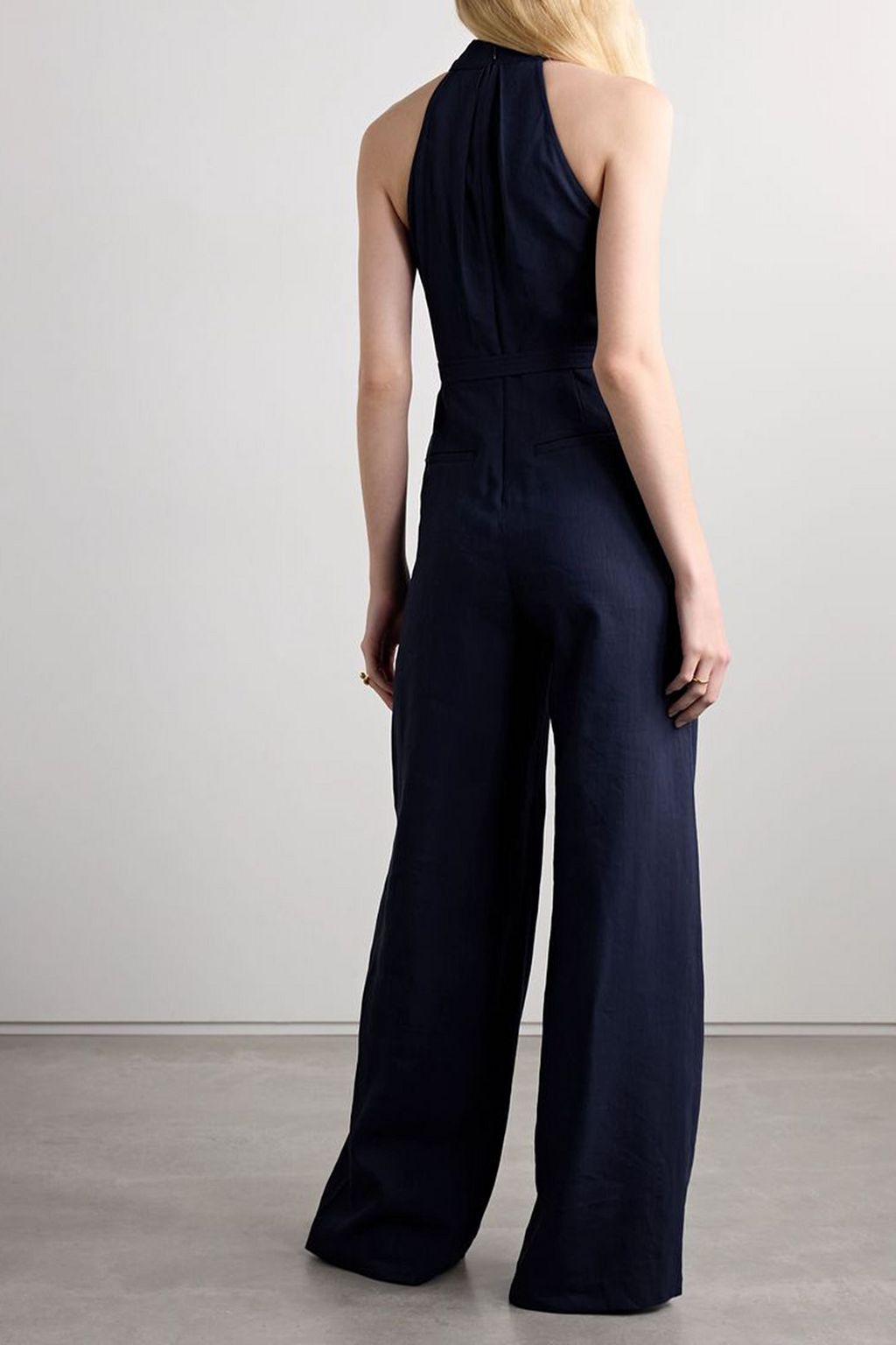 A.L.C. Murphy II belted pleated linen-blend twill halterneck jumpsuit