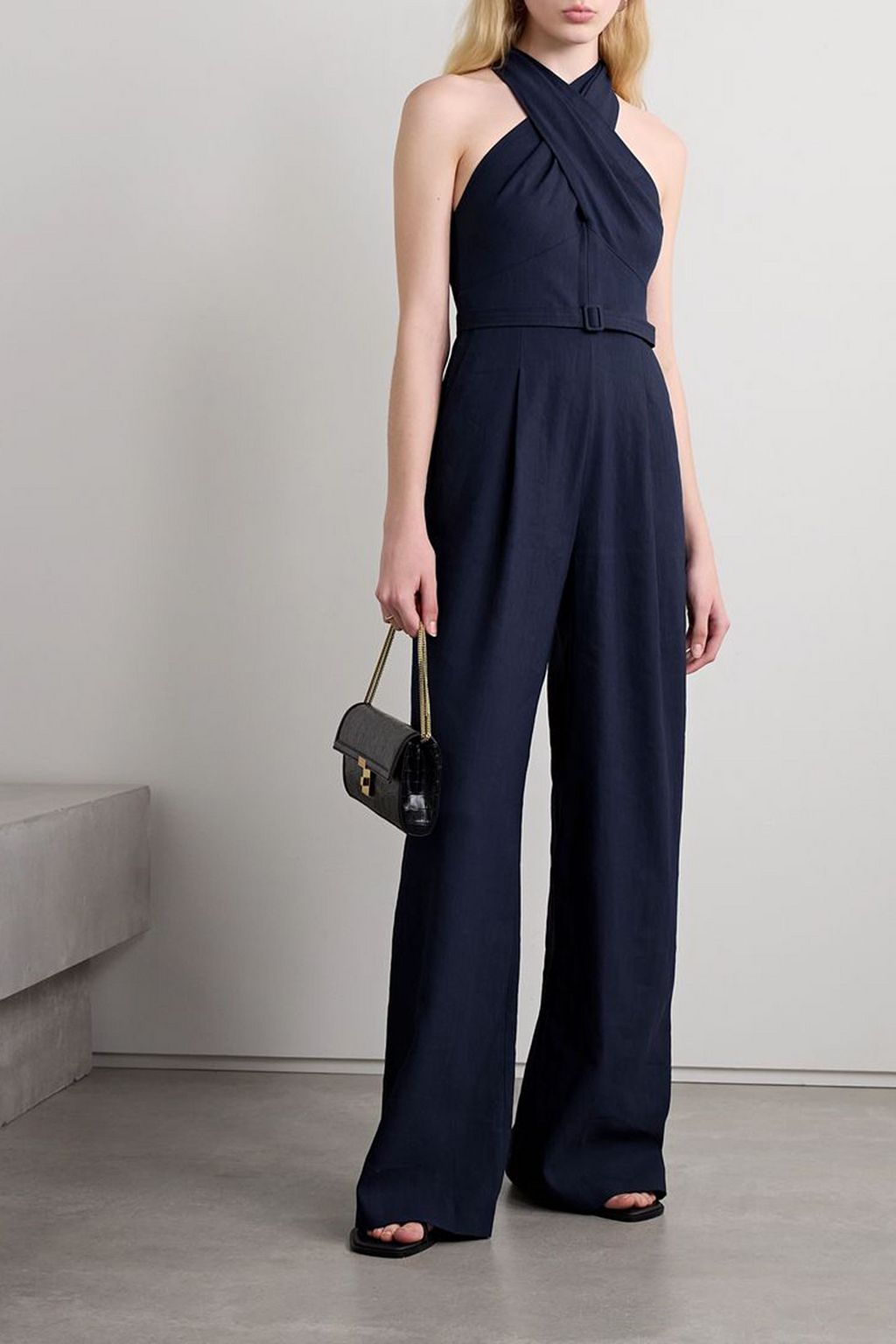 A.L.C. Murphy II belted pleated linen-blend twill halterneck jumpsuit