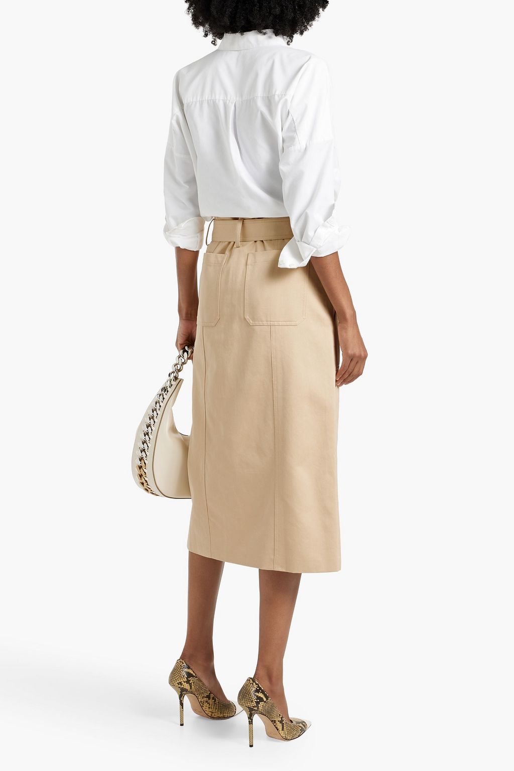 A.L.C. Maia belted cotton-twill midi skirt