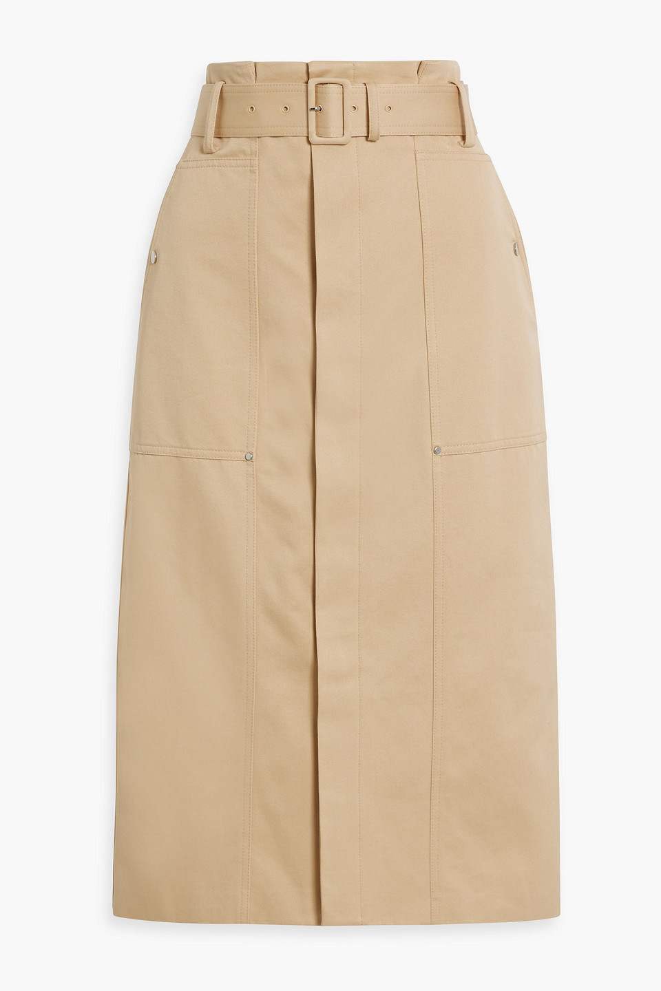 Maia belted cotton-twill midi skirt