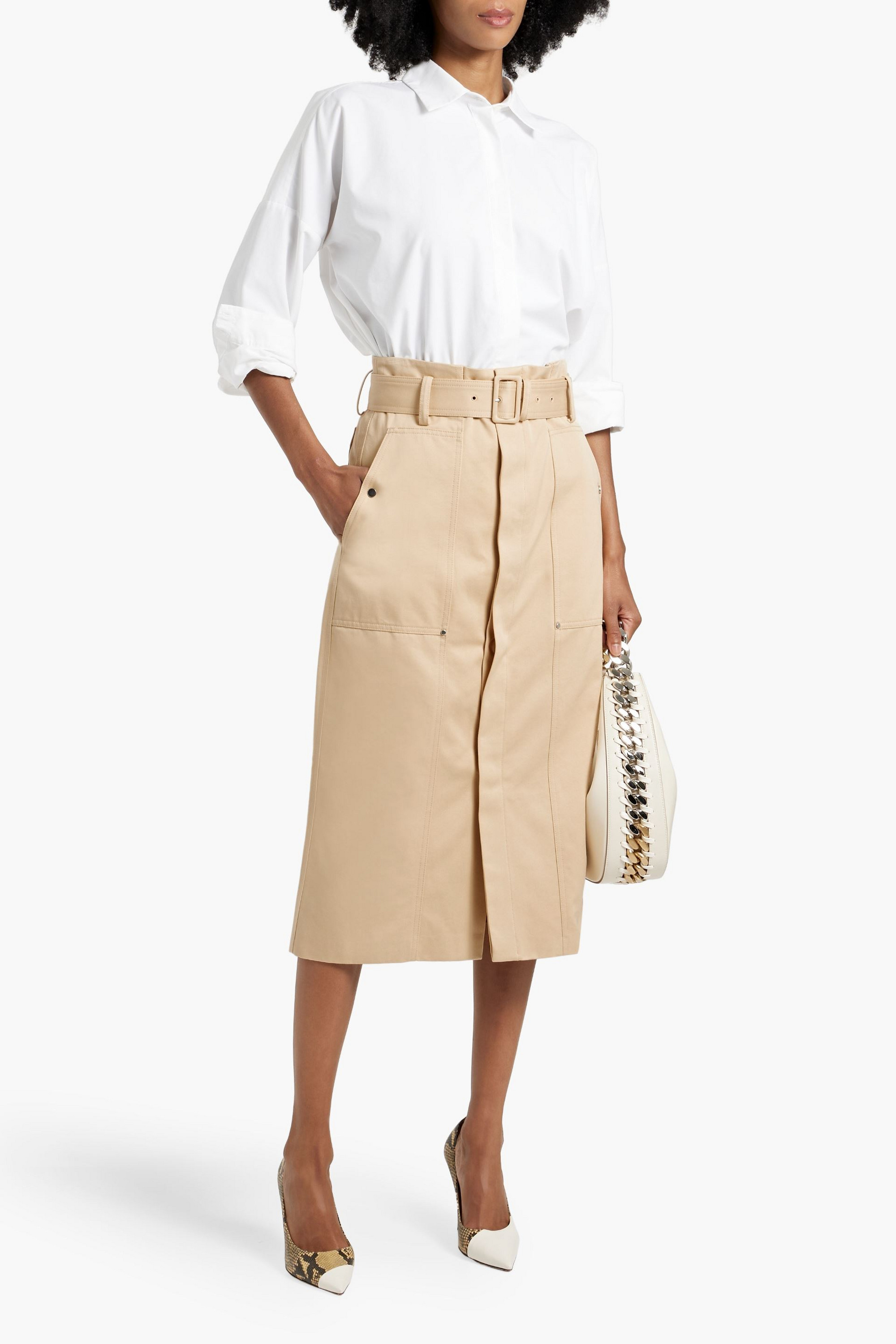A.L.C. Maia belted cotton-twill midi skirt