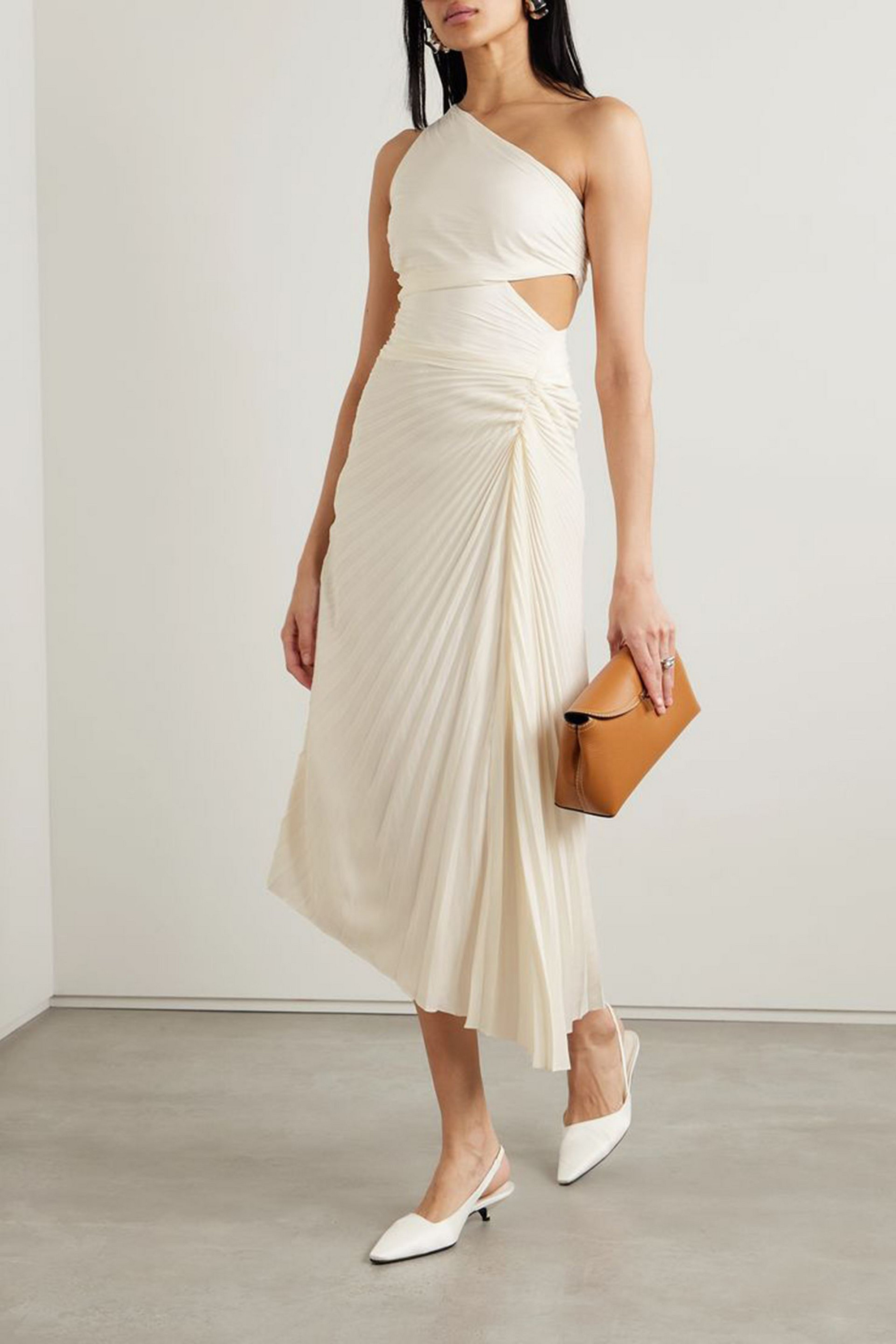 A.L.C. Dahlia one-shoulder cutout pleated crepe maxi dress
