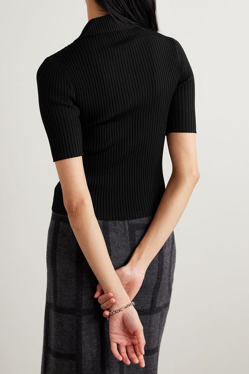 A.L.C. Sydney striped ribbed-knit polo shirt